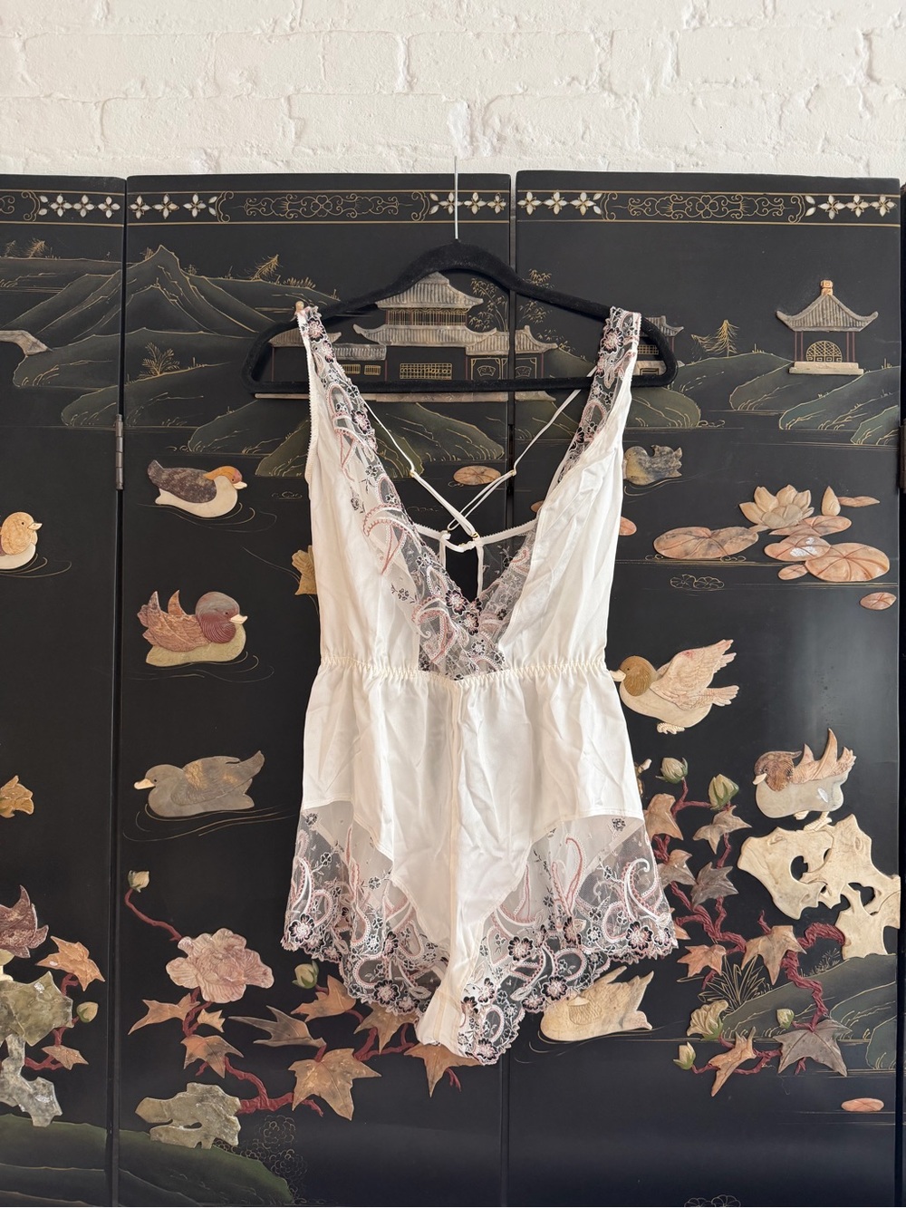 Cosabella silk Delicate White Lace Trim Romper Bodysuit